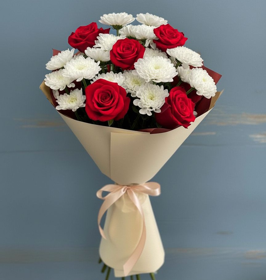 Букет цветов из: Розы и Хризантемы в Ключах Омской области