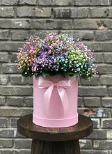 Цветочная композиция из Гипсофила и Розы в шляпной коробке #REPLACE_PRED# Ключах Омской области