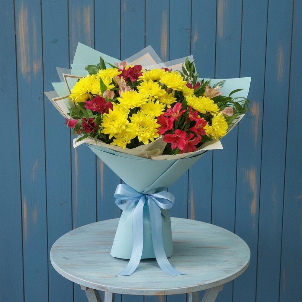 Букет цветов из: Альстромерии и Хризантемы в Ключах Омской области