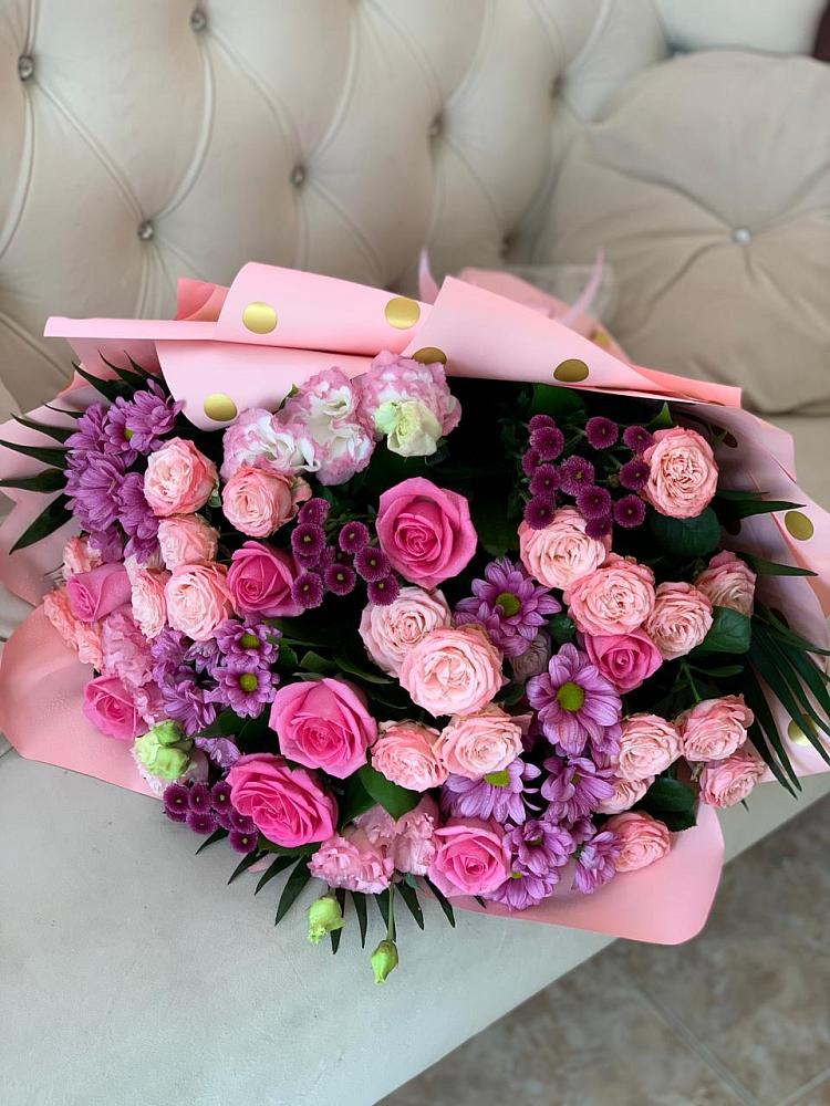 Букет цветов из: Хризантемы, Розы и Лизиантусы в Ключах Омской области