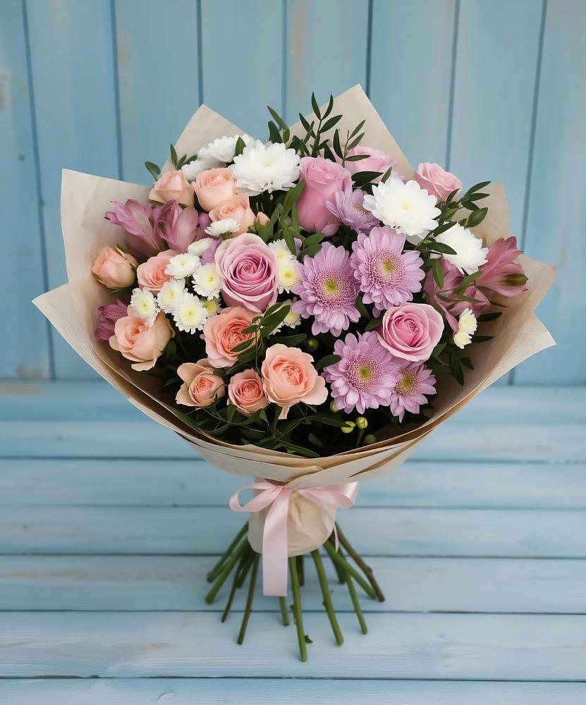 Букет цветов из: Хризантемы, Розы и Альстромерии в Ключах Омской области