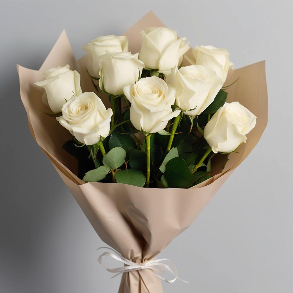 Букет 9 Белых роз Эдлесс Лав в Ключах Омской области