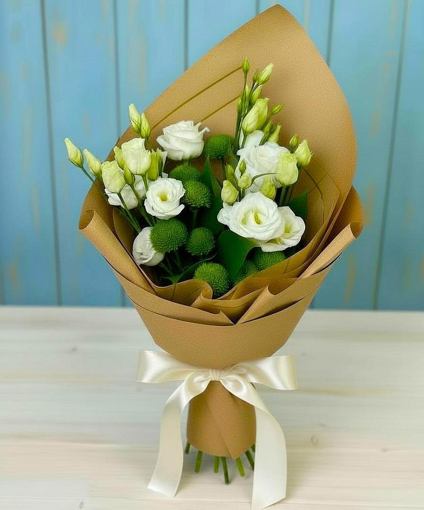 Букет цветов из: Хризантемы и Лизиантусы в Ключах Омской области