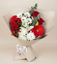 Букет цветов из:  Розы, Хризантемы, Герберы и Лилии в Ключах Омской области
