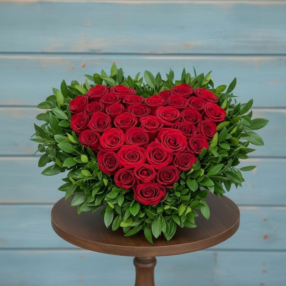 Цветочная композиция из Розы в виде сердца в Ключах Омской области