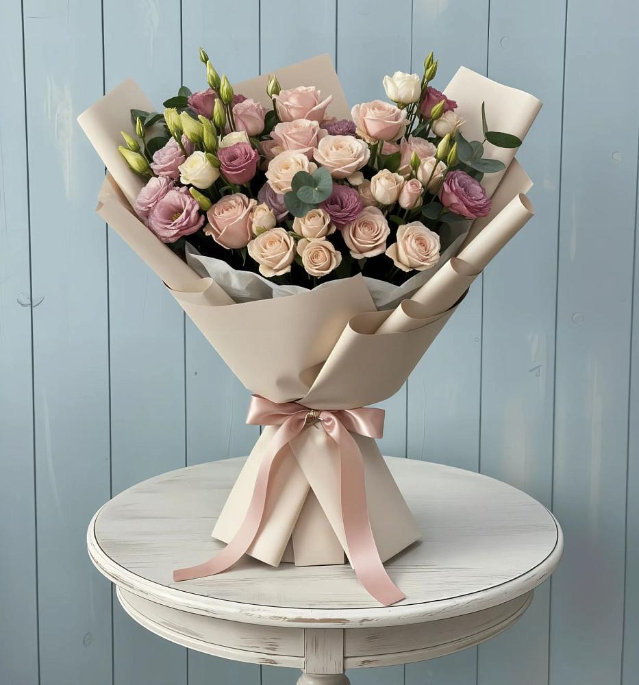 Букет цветов из: Розы и Лизиантусы в Ключах Омской области