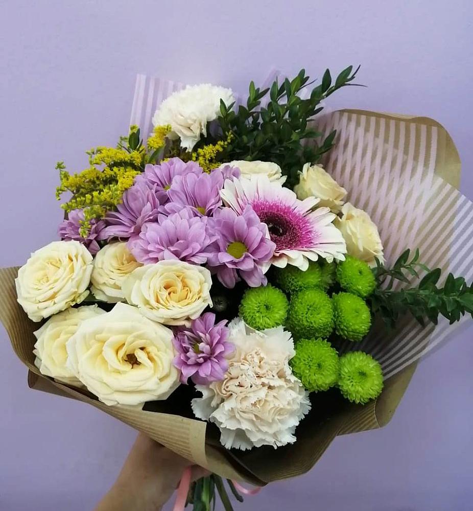 Букет цветов из: Хризантемы, Розы, Гвоздики и Герберы в Ключах Омской области