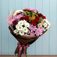 Букет цветов из:  Розы, Хризантемы и Альстромерии #REPLACE_PRED# Ключах Омской области