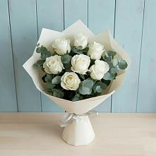 Букет Белые розы в Эвкалипте #REPLACE_PRED# Ключах Омской области