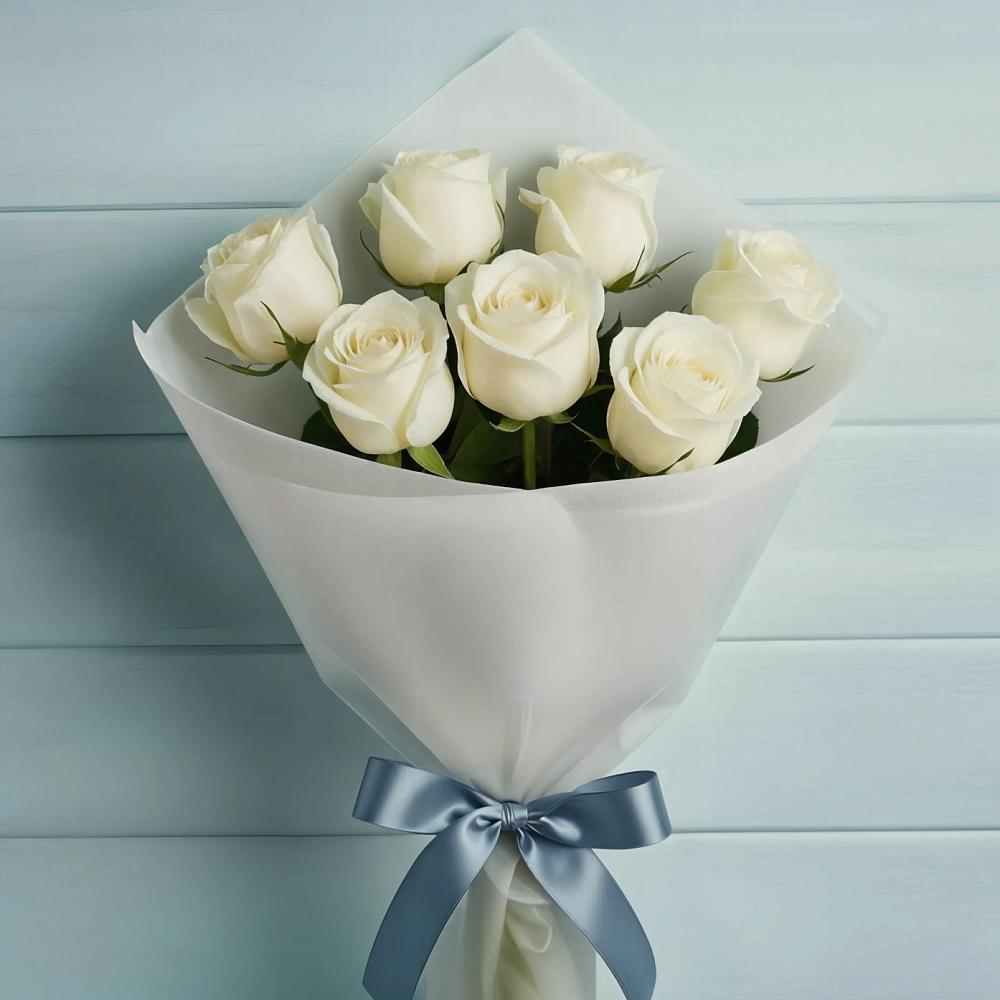 Букет 7 Белых роз Эдлесс Лав в Ключах Омской области